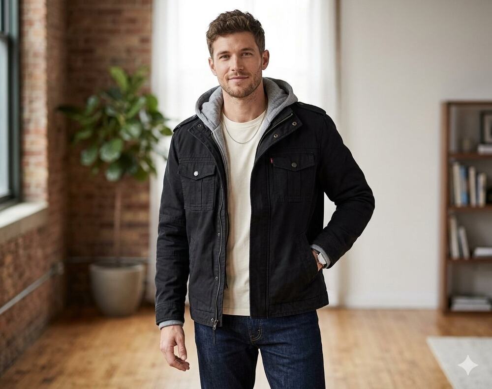 Levi's Utility Jacket Black Gray Hoodie Mens Size Medium